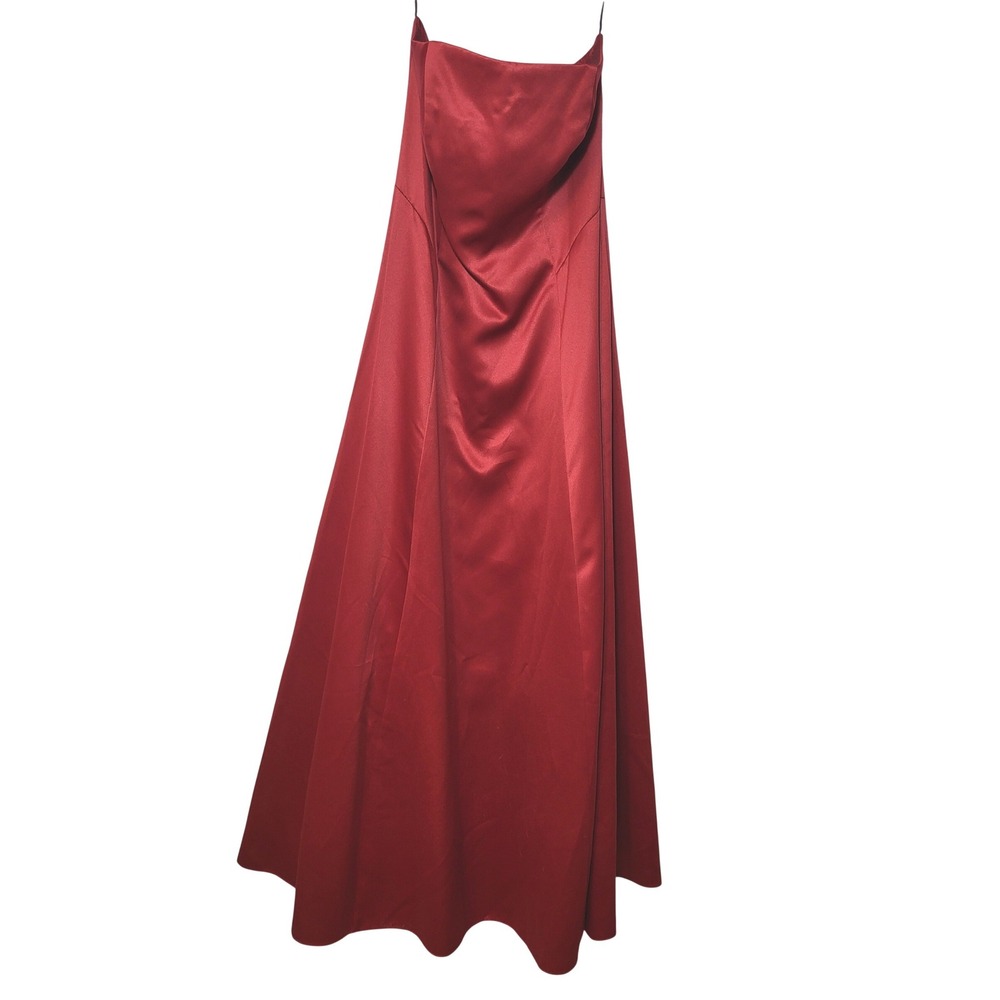 Michaelangelo Red Satin Strapless Formal Gown Dress Vintage Size 12 Made in USA